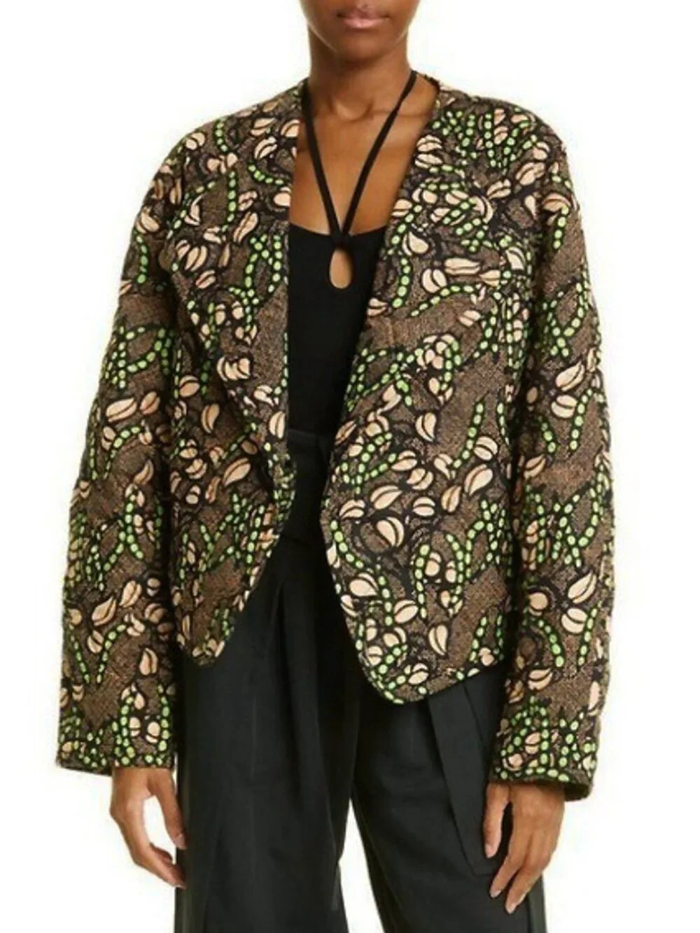 New ALC Emory 100% Cotton Quilted Boho Jacket Beige Green M $595